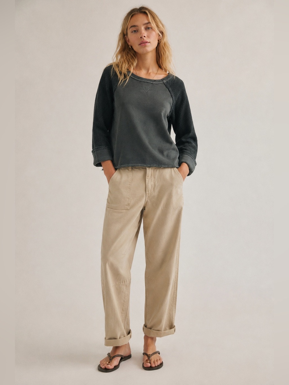 Free People we the free Hunter Green Textured Sweatshirt XS